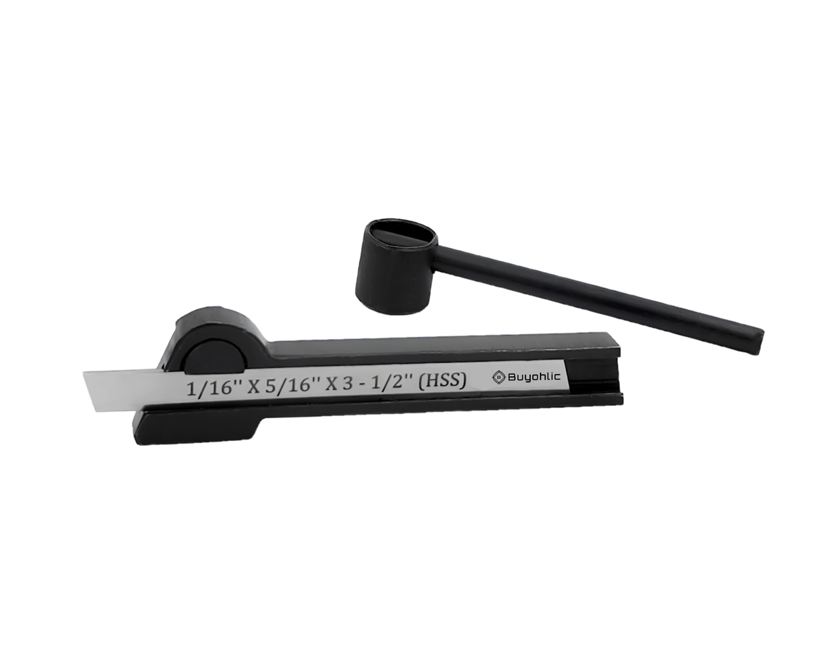 Straight shank lathe parting tool holder with HSS blade