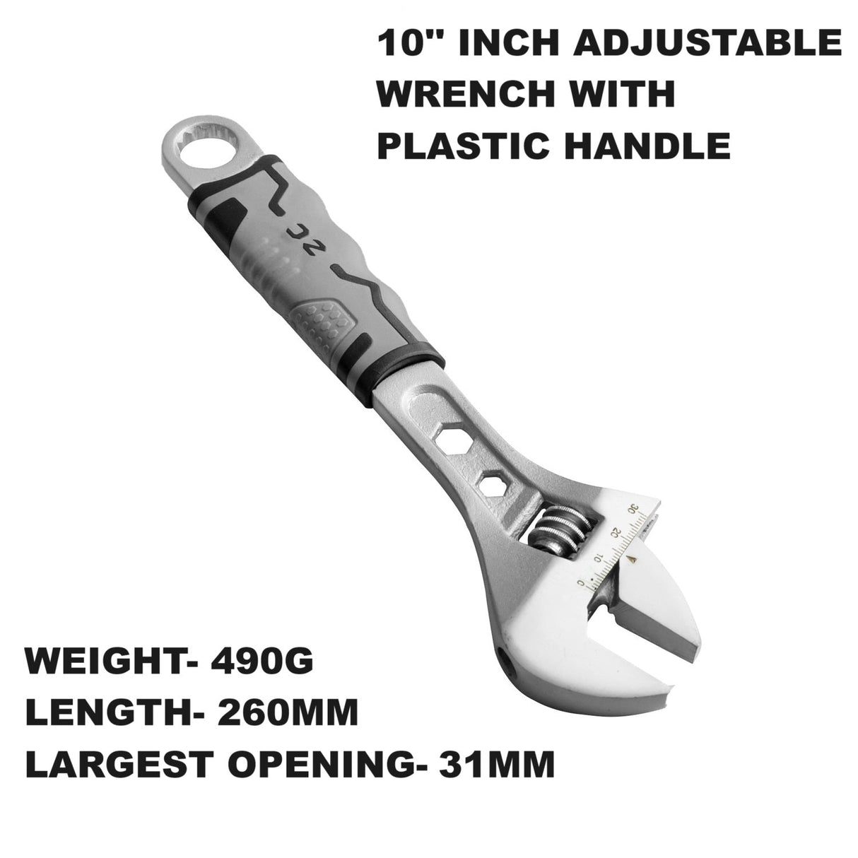 Adjustable Wrench with Black Handle Forged, Heat Treated, Chrome-plated