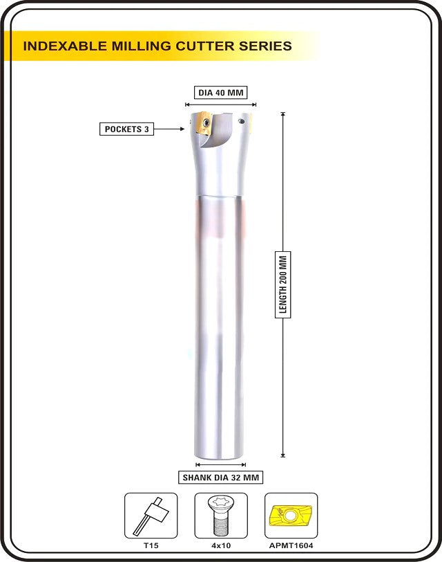 Indexable Insert Endmill 40 MM II 3 Pocket II 10 Pcs APMT1604 Carbide Inserts Free