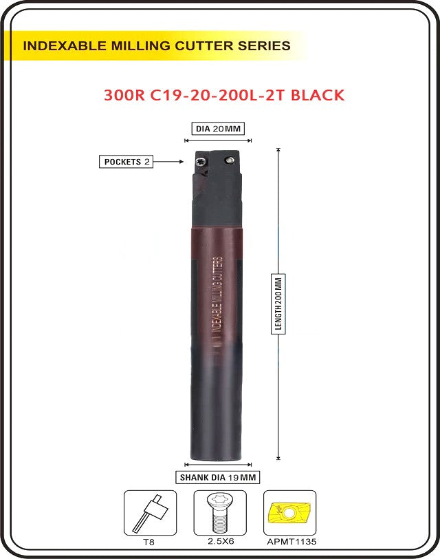 Indexable Insert Endmill 20 MM ~ Shank 19 / 20 mm II Pack of APMT1135 Carbide 10 x Inserts Free