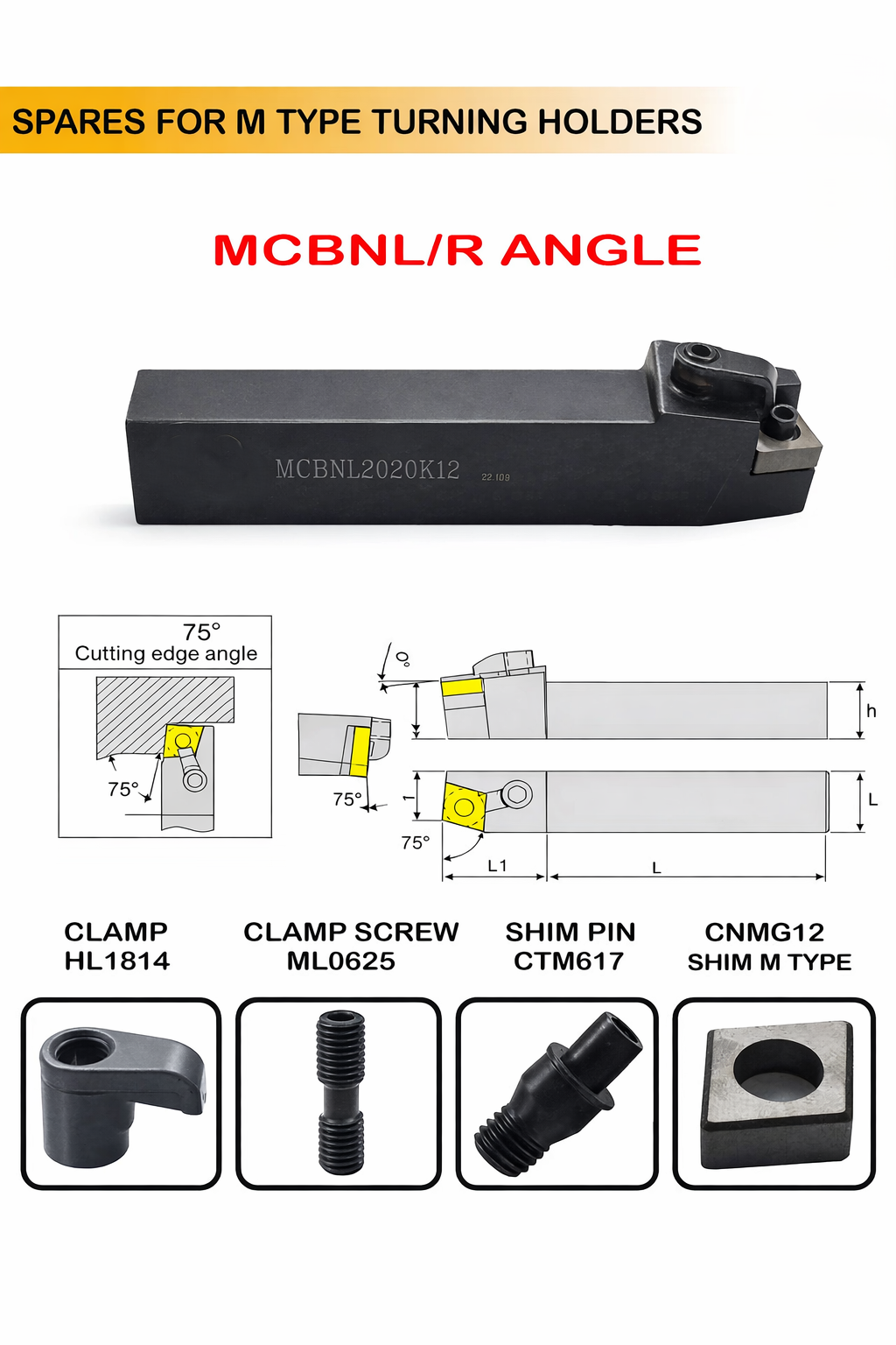 MCBNL / MCBNR Turning Holder for CNMG1204 Insert – 2020 & 2525 Shank, Left & Right Hand