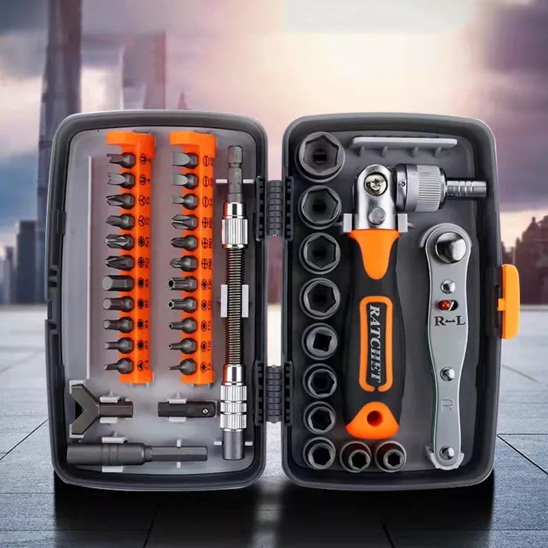 Buyohlic International 38 Pcs Interchangeable screw driver heads Set and 10 hex Drive Socket Set ratchet adjustable wrench All in One Screwdriver Set