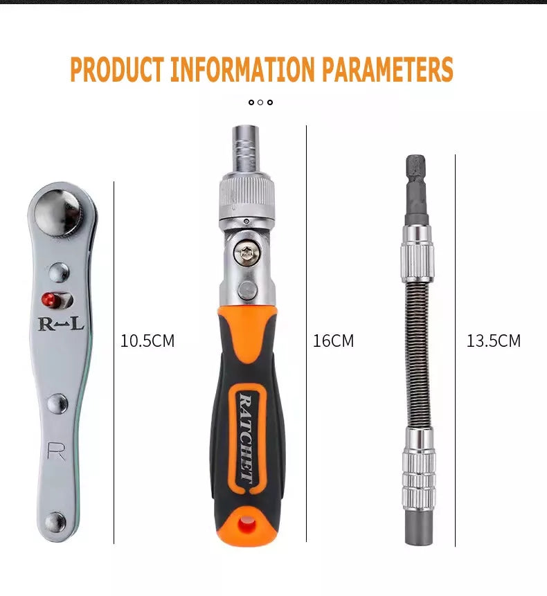 Buyohlic International 38 Pcs Interchangeable screw driver heads Set and 10 hex Drive Socket Set ratchet adjustable wrench All in One Screwdriver Set