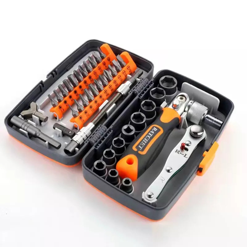 38 Pcs Interchangeable screw driver heads Set and 10 hex Drive Socket Set ratchet adjustable wrench All in One Screwdriver Set