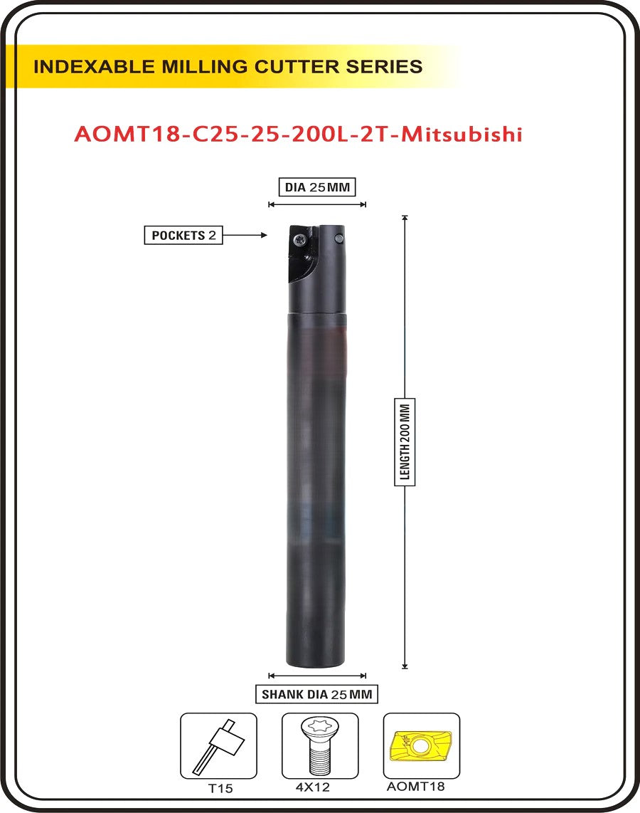 Indexable Insert Endmill 25MM II 2 Pocket II 10 Pcs AOMT184808 Carbide Inserts Free
