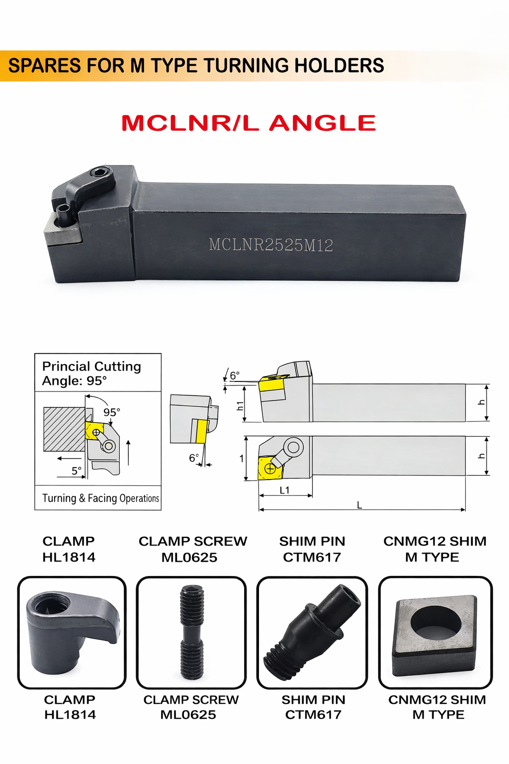 MCLNL / MCLNR Turning Holder for CNMG1204 Insert – 2020 & 2525 Shank, Left & Right Hand