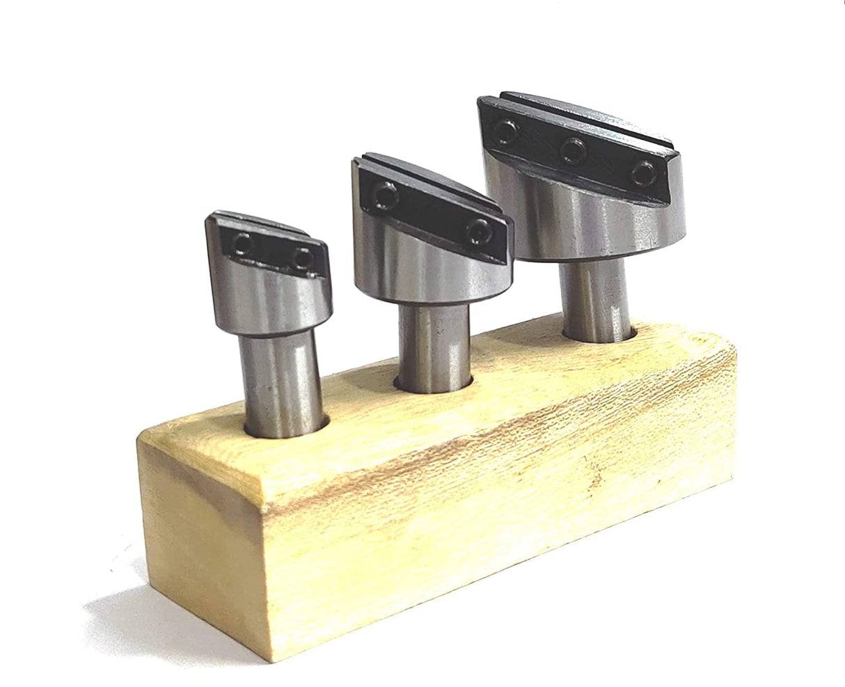 Fly Cutting Tool Set of 3 Pcs with HSS Tool Bit- 1/2" Inch Shank (Head Diameter 3/4", 1-1/8" & 1-1/2" Inches) With Wooden Stand