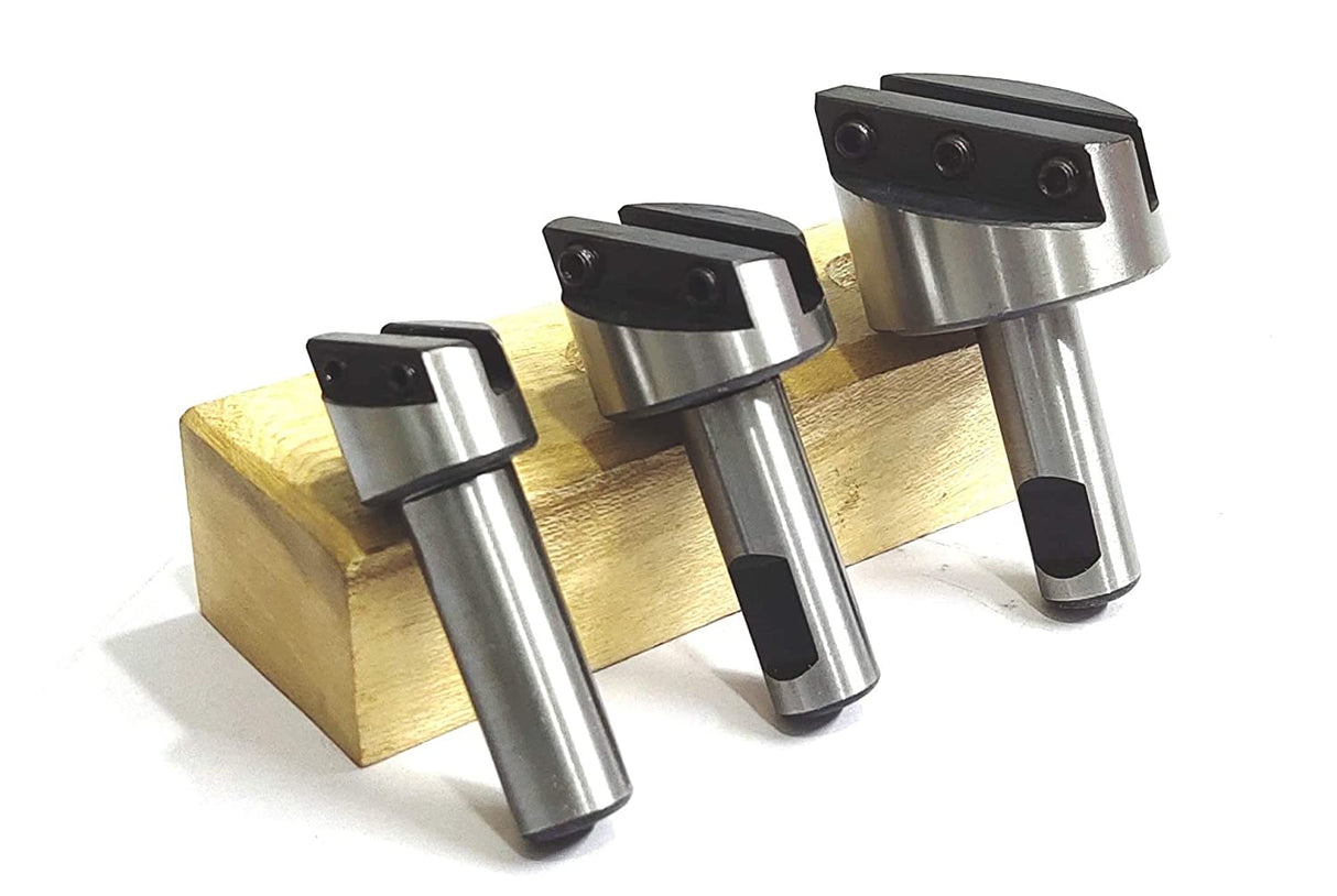 Fly Cutting Tool Set of 3 Pcs with HSS Tool Bit- 1/2" Inch Shank (Head Diameter 3/4", 1-1/8" & 1-1/2" Inches) With Wooden Stand