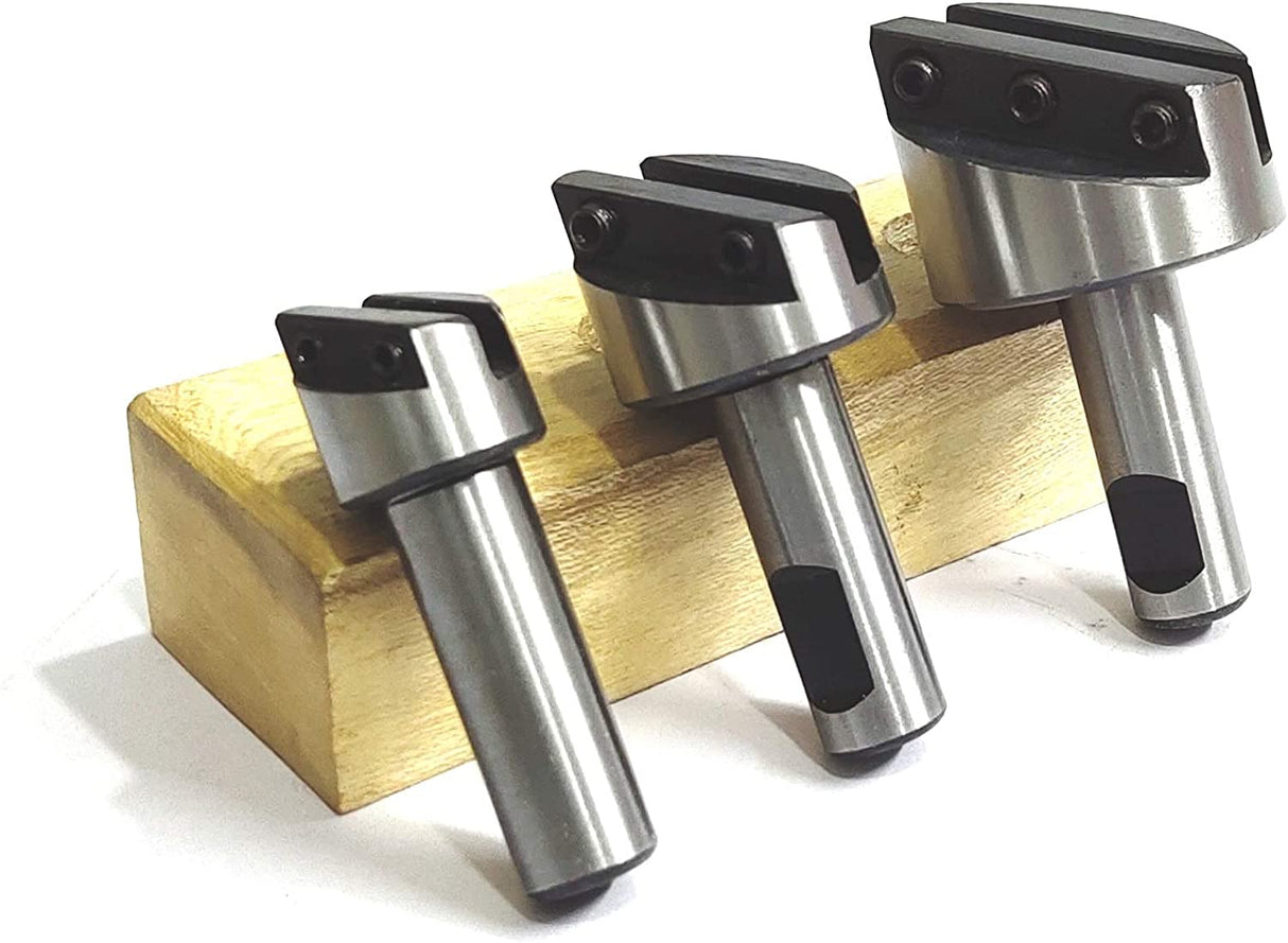 Fly Cutting Tool Set of 3 Pcs with HSS Tool Bit- 1/2" Inch Shank (Head Diameter 3/4", 1-1/8" & 1-1/2" Inches) With Wooden Stand