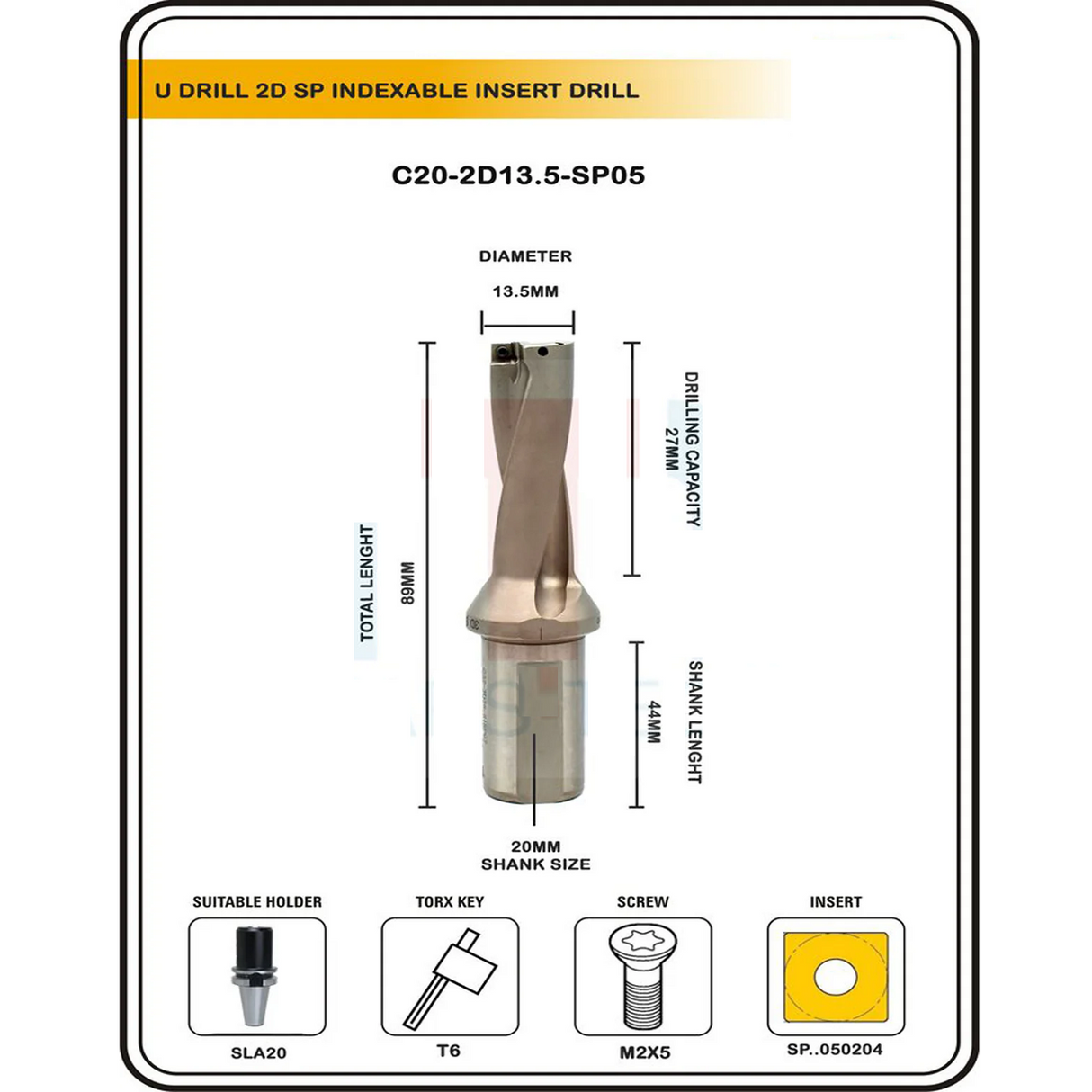 Indexable Insert U Drill 13.5 MM II Weldon Shank II Through Coolant II 10 pcs Carbide Inserts FREE