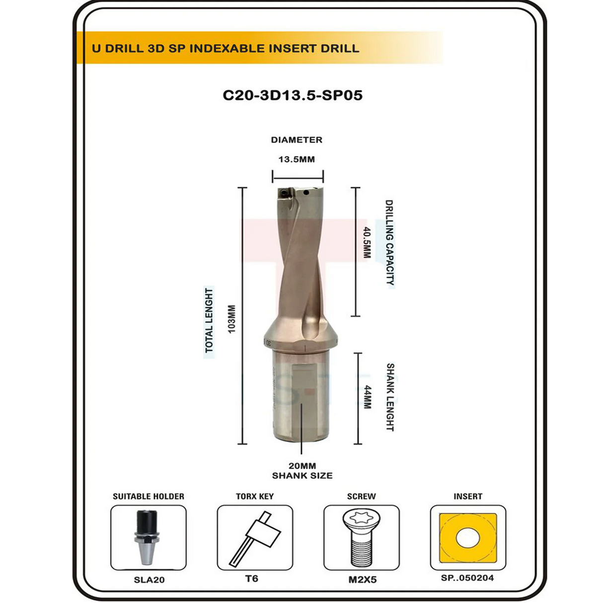 Indexable Insert U Drill 13.5 MM II Weldon Shank II Through Coolant II 10 pcs Carbide Inserts FREE