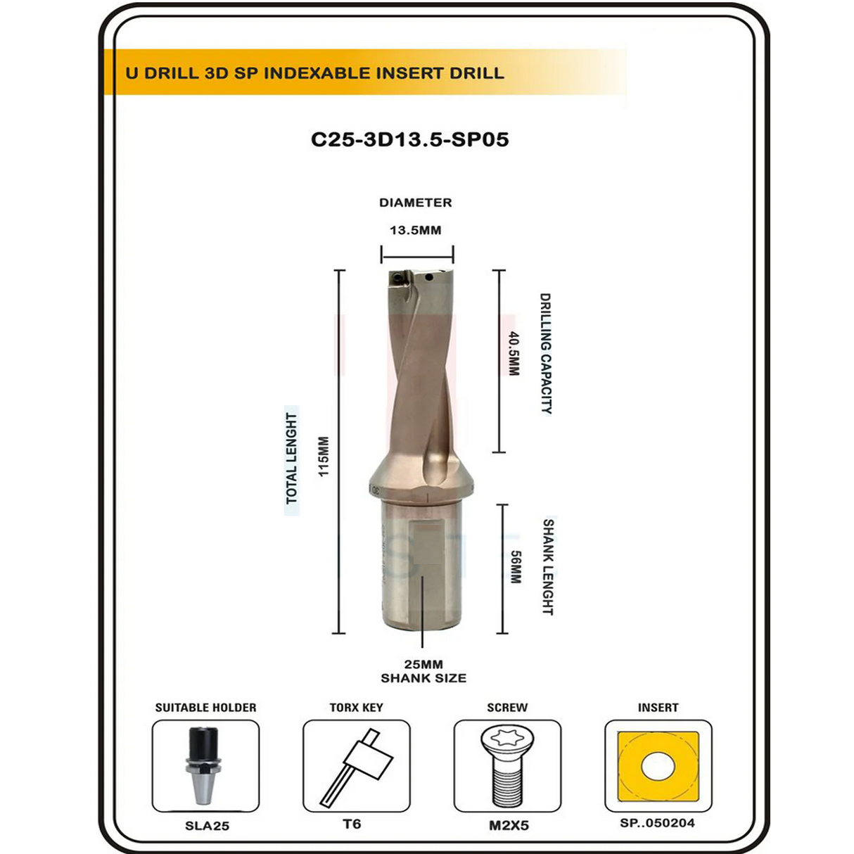 Indexable Insert U Drill 13.5 MM II Weldon Shank II Through Coolant II 10 pcs Carbide Inserts FREE