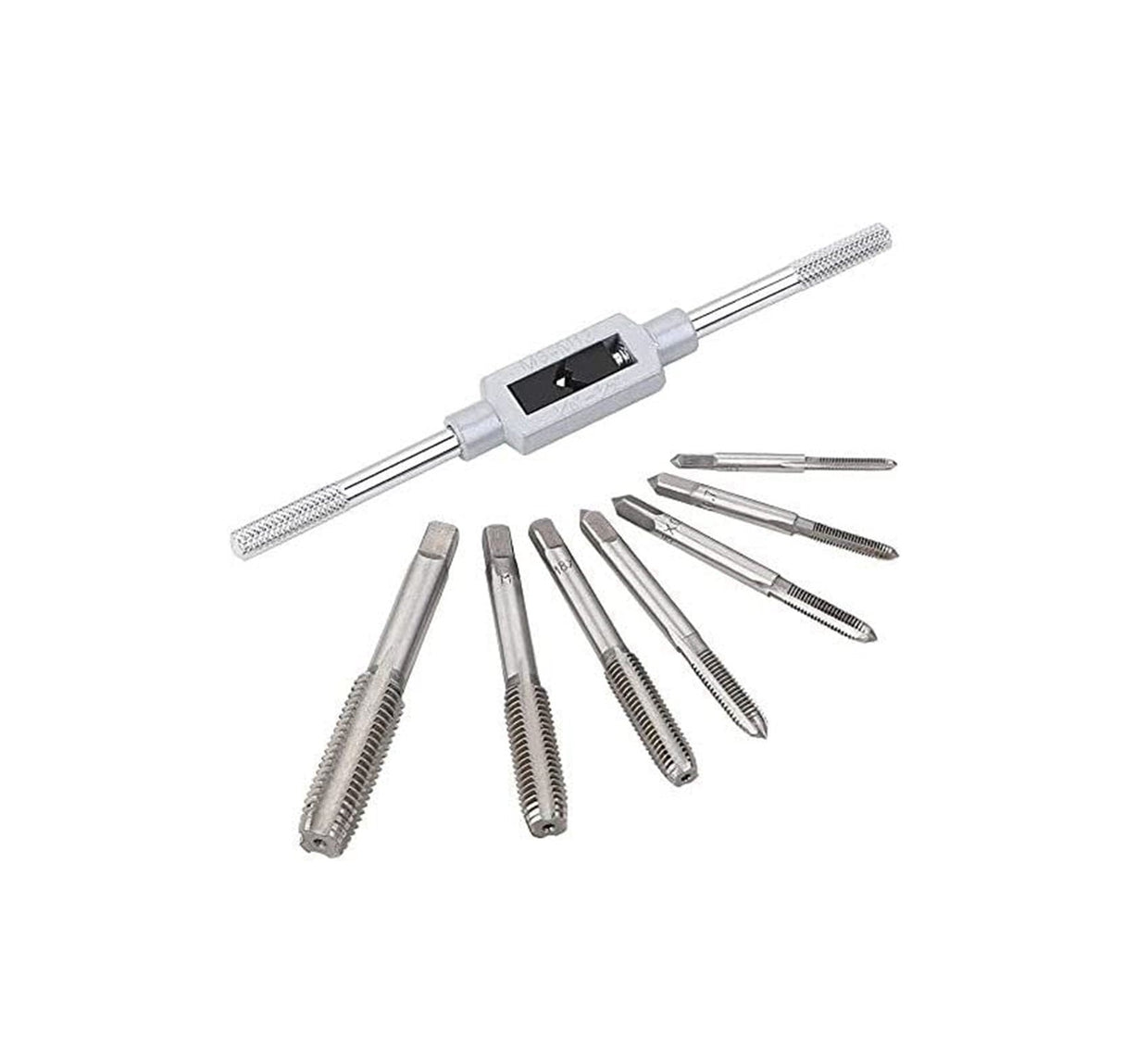 8 pcs Taps Set with Adjustable Tap Wrench 1/16-1/2'' for Internal and External Threading Taps Size M3 M4 M5 M6 M8 M10 M12