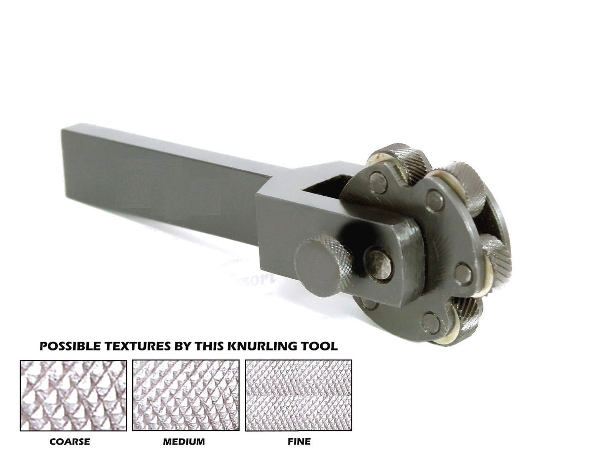 Knurling tool rotating head close up