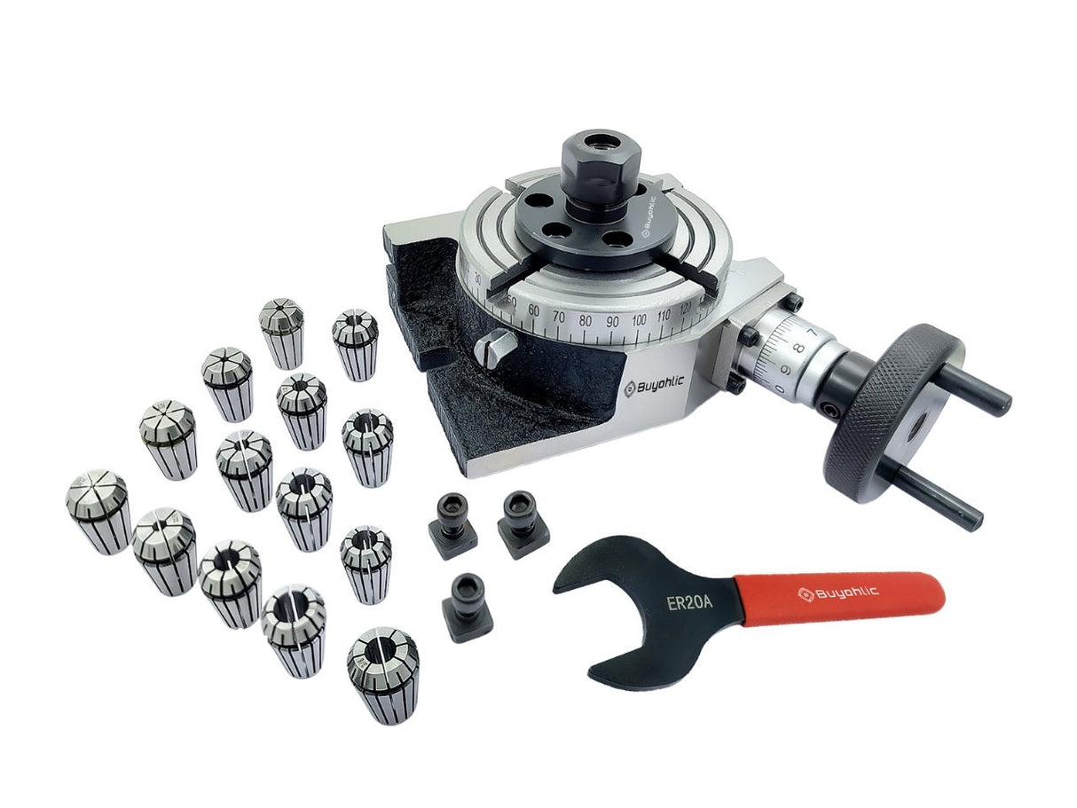 4" | 100mm 4 slot Rotary table with ER Adopter & T-nuts with Spanner