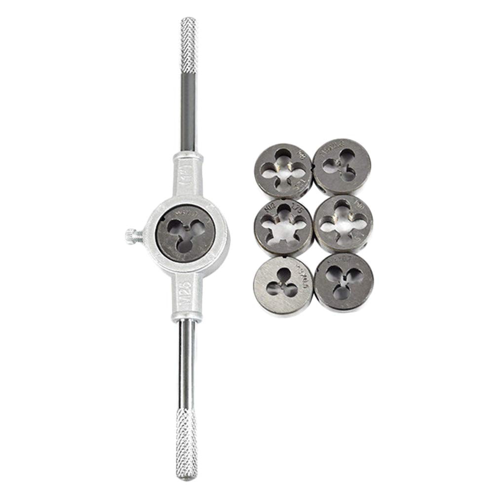 Set of 8 Pcs Metric Die Set & Adjustable Wrench Holder with M3-M12 Dies