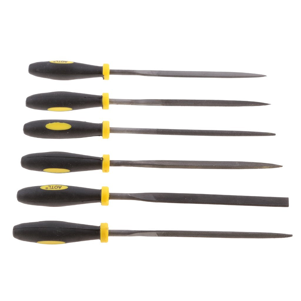 6-Pieces Needle File Set Hand Metal Files Flat Warding, Square, Triangular, Round, and Half-Round File.