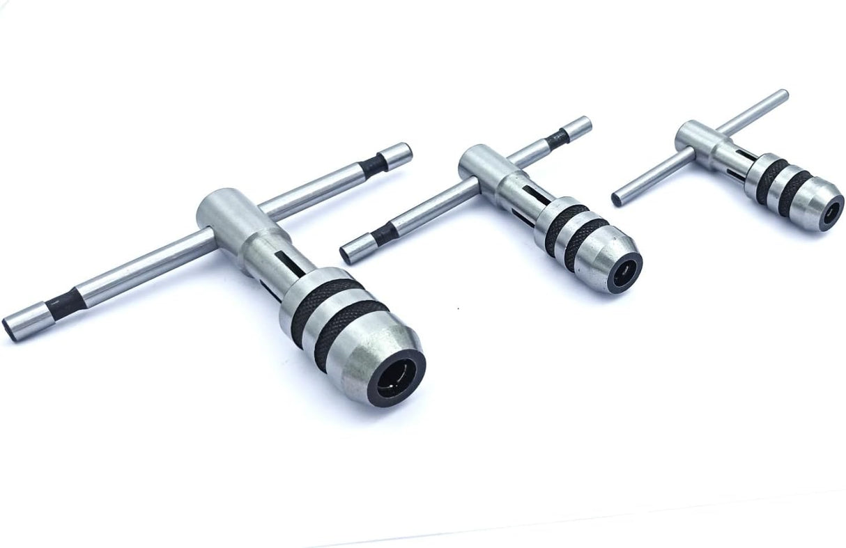 T-Handle Tap Wrench Set Of 3 Pcs Solid Collet Jaws For Tapping & Reaming