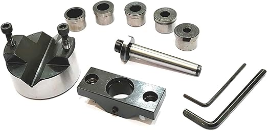 Tailstock drilling setup using lathe tailstock accessories V-boring adapter