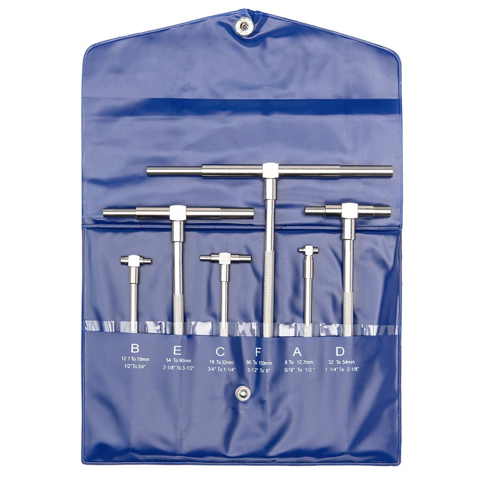 5/16'' to 6'' Telescoping Gage Set of 6 pcs T-Bore Hole Gauges Satin Chrome Finished