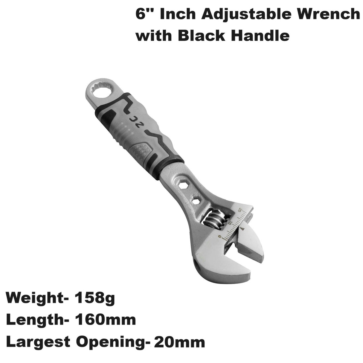 Adjustable Wrench with Black Handle Forged, Heat Treated, Chrome-plated
