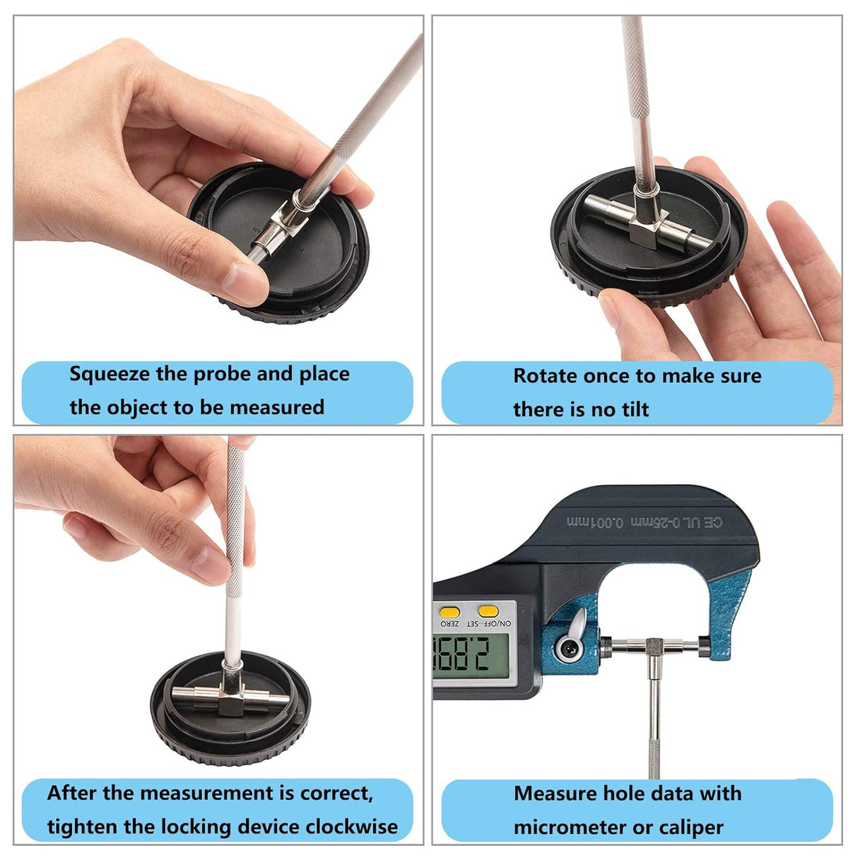 5/16'' to 6'' Telescoping Gage Set of 6 pcs T-Bore Hole Gauges Satin Chrome Finished