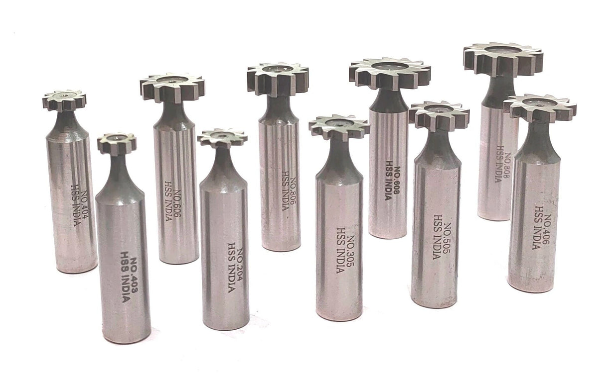 HSS M2 Grade Woodruff Hardened Keyseat Cutter - Set of 10 Pcs, 1/2" Shank Diameter, Straight Tooth Cutters