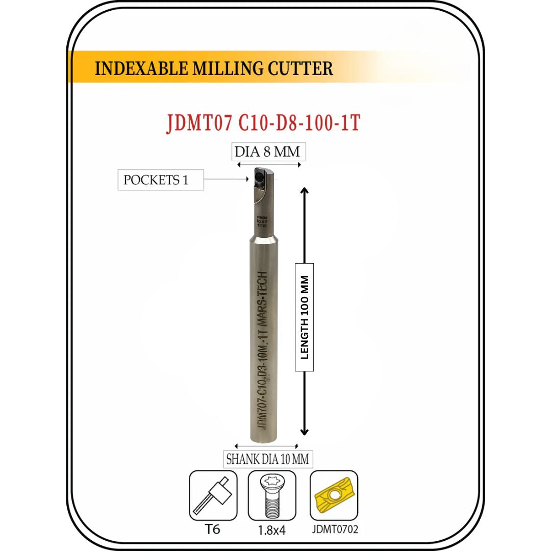 Indexable Insert Endmill 8MM II Single Pocket II 10 Pcs JDMT0702 Carbide Inserts Free