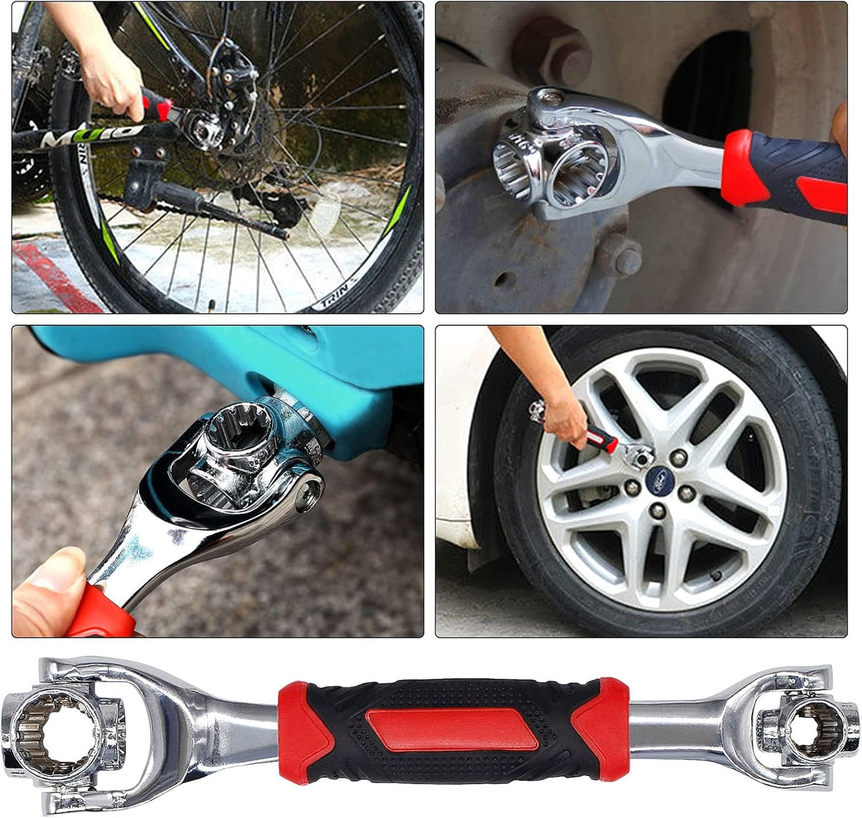 48 in 1 Socket Wrench, Stainless Steel Multi Function Wrench Tool with 360 Degree Rotating Head, Universal Wrench with Rubber Handle