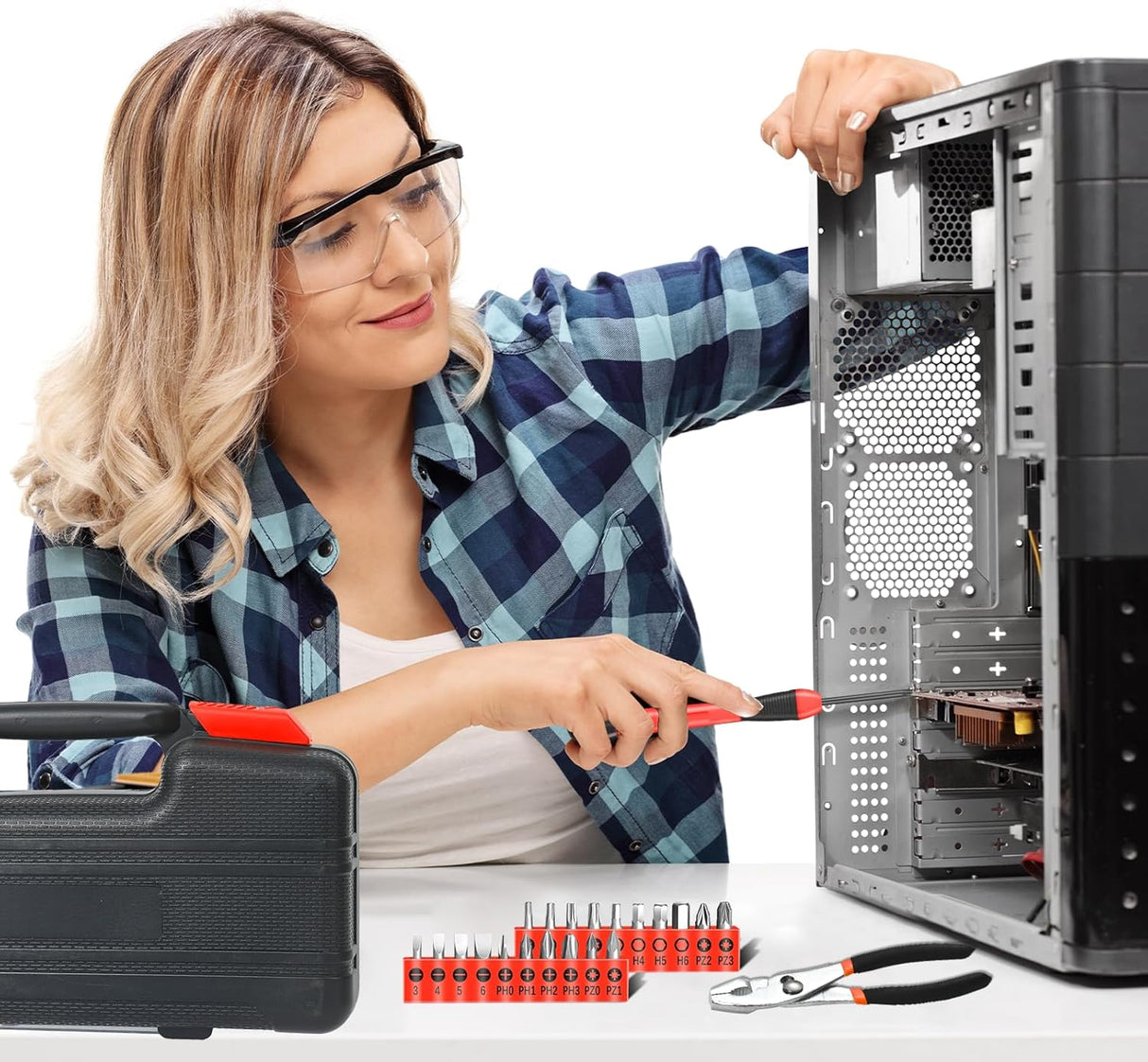 39 Piece General Household Hand Tool Kit Starter Set with Plastic Toolbox Storage Case