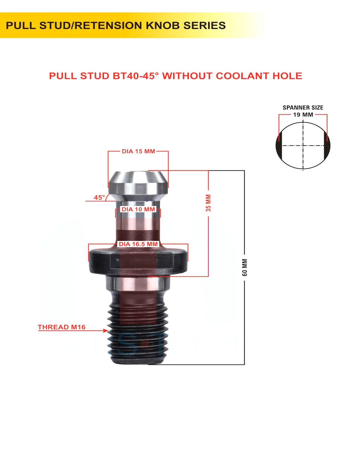 Set Of 5 BT30 pull stud in various degree with hole and without hole