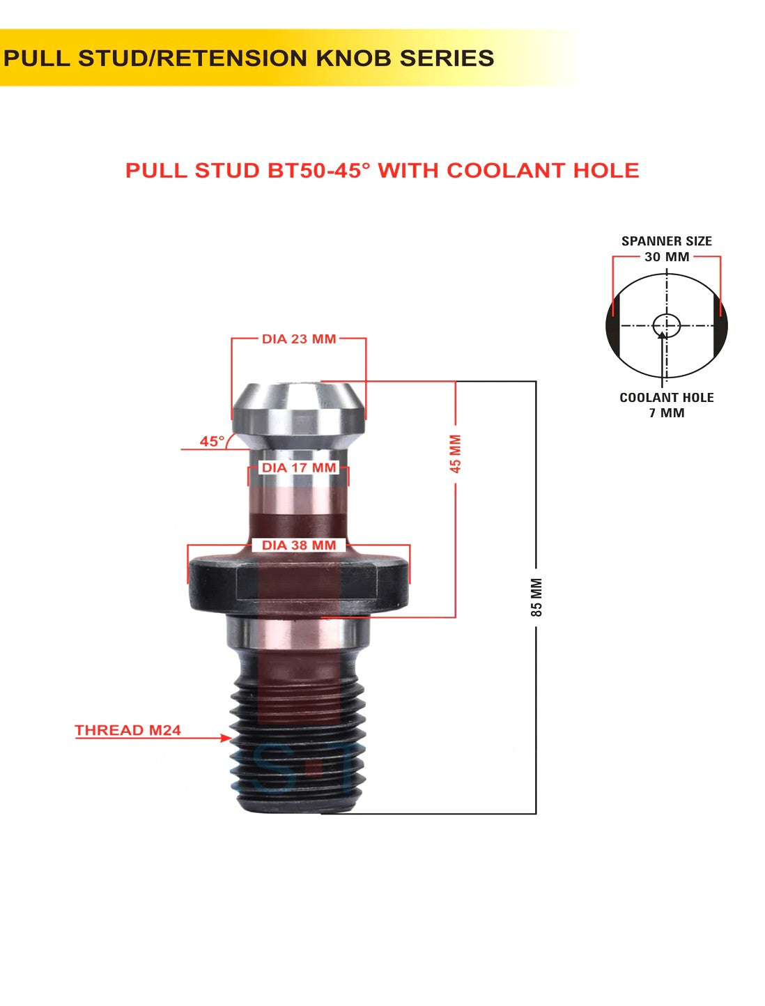 SEt of 5 BT50 Pull Stud | 45 Degree / 90 Degree | With Hole / Without Hole | CNC Tool Holder