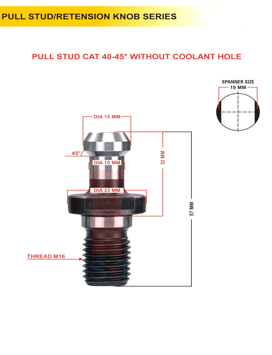 Set Of 5 CT40 / CAT40 Pull Stud | Multiple Degree | With Hole / Without Hole | CNC Tool Holder