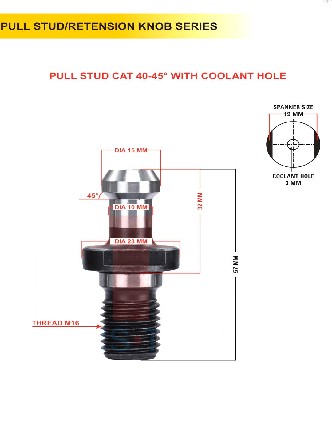 Set Of 5 CT40 / CAT40 Pull Stud | Multiple Degree | With Hole / Without Hole | CNC Tool Holder