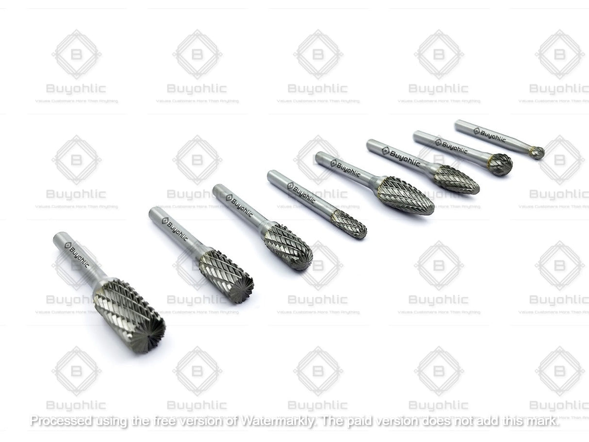 Set of 8 pcs Tungsten Carbide Burr Set 1/4" Shank Wood Stone Carving Cutting Engraving Grinder Kit Attachment Rotary Tool Accessories Set Harder than Diamond