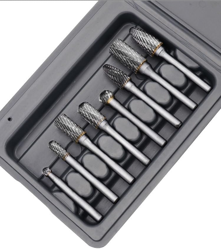 Set of 8 pcs Tungsten Carbide Burr Set 1/4" Shank Wood Stone Carving Cutting Engraving Grinder Kit Attachment Rotary Tool Accessories Set Harder than Diamond