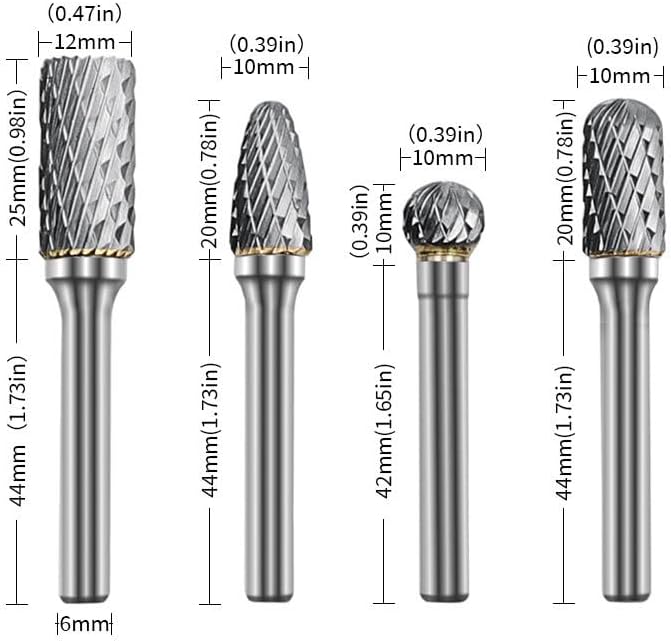 Set of 8 pcs Tungsten Carbide Burr Set 1/4" Shank Wood Stone Carving Cutting Engraving Grinder Kit Attachment Rotary Tool Accessories Set Harder than Diamond