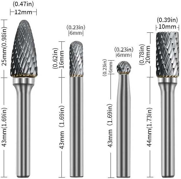 Set of 8 pcs Tungsten Carbide Burr Set 1/4" Shank Wood Stone Carving Cutting Engraving Grinder Kit Attachment Rotary Tool Accessories Set Harder than Diamond