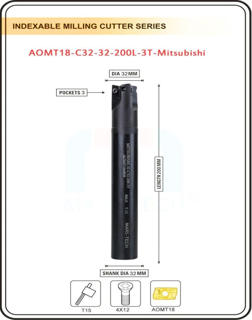 Indexable Insert Endmill 32MM II 3 Pocket II 10 Pcs AOMT18 Carbide Inserts Free
