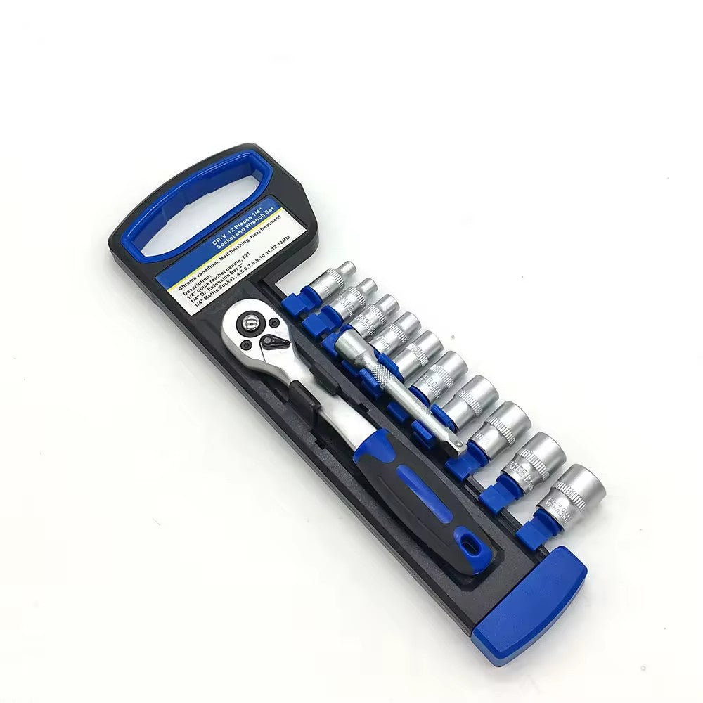 Buyohlic International 1/4'' Inch Drive Extendable Ratchet socket wrench set 12 Pcs Heavy Duty Chrome Steel Mechanics Tool Set