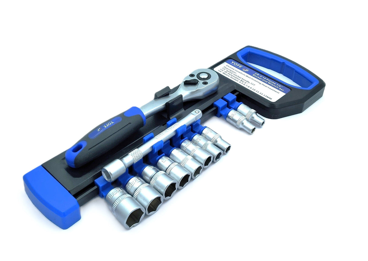 1/4'' Inch Drive Extendable Ratchet socket wrench set 12 Pcs Heavy Duty Chrome Steel Mechanics Tool Set