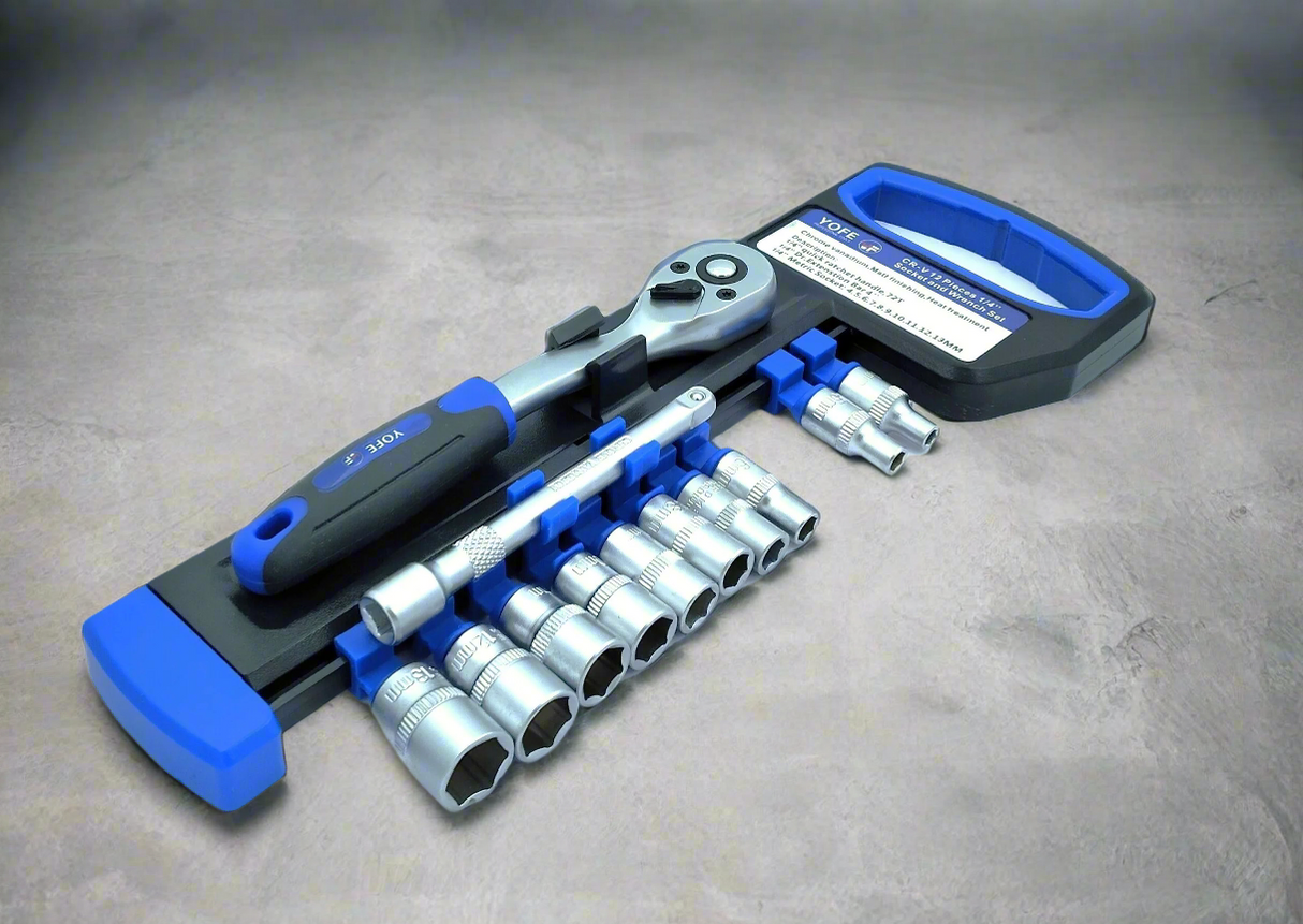 1/4'' Inch Drive Extendable Ratchet socket wrench set 12 Pcs Heavy Duty Chrome Steel Mechanics Tool Set