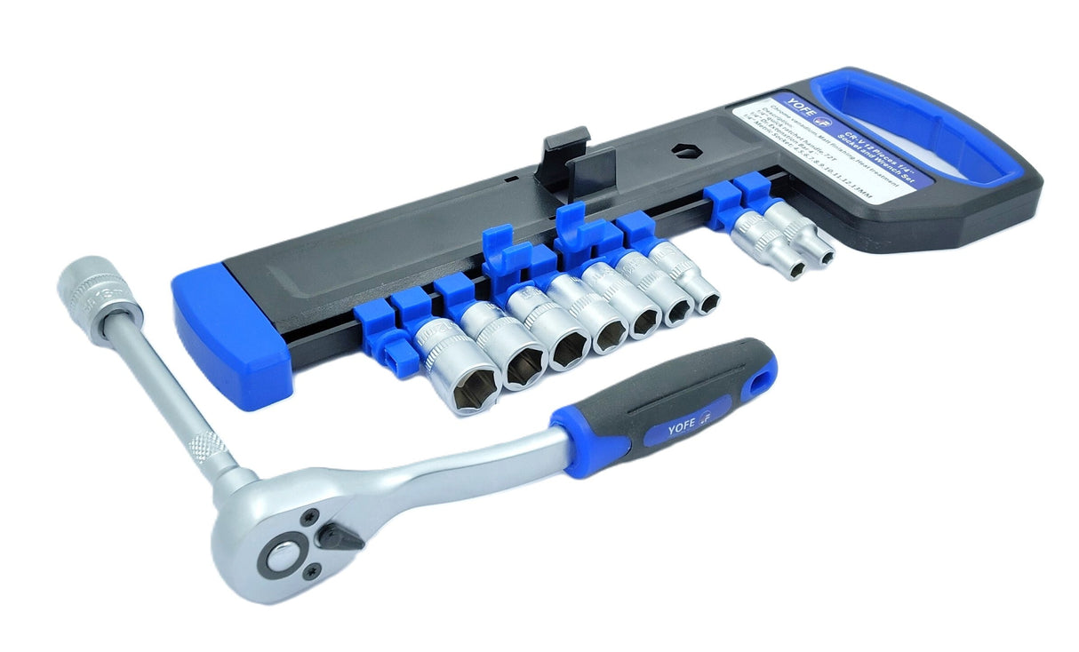 Buyohlic International 1/4'' Inch Drive Extendable Ratchet socket wrench set 12 Pcs Heavy Duty Chrome Steel Mechanics Tool Set