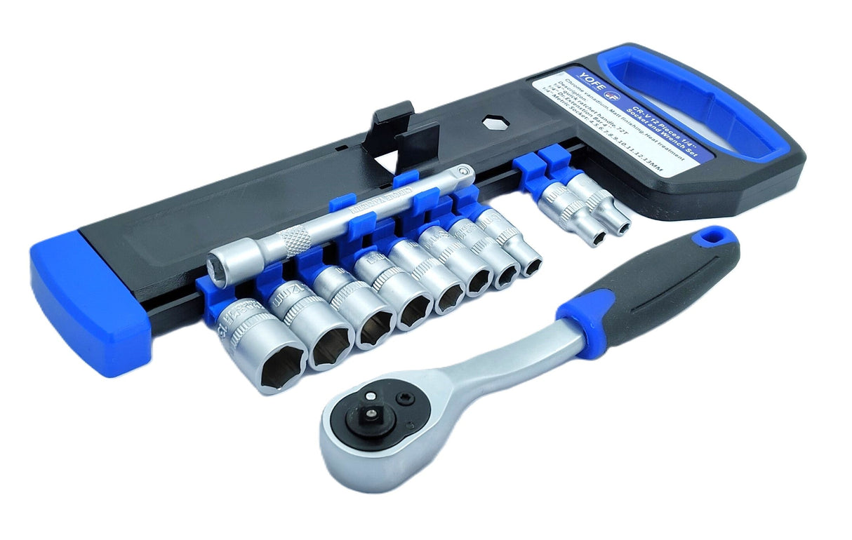 1/4'' Inch Drive Extendable Ratchet socket wrench set 12 Pcs Heavy Duty Chrome Steel Mechanics Tool Set