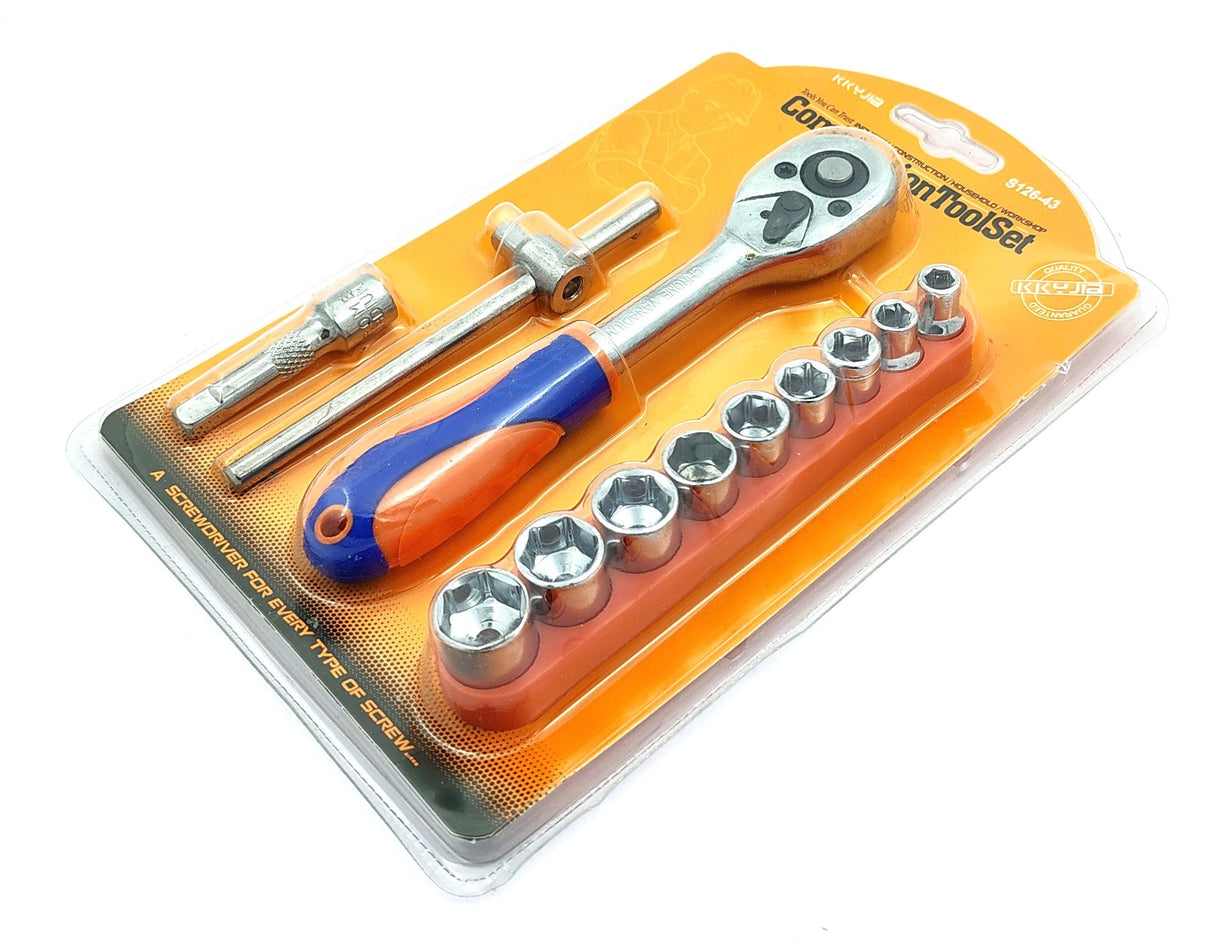 3/8-Inch Drive Extendable Ratchet socket wrench set with 9 Pcs Hex Drive Socket Set