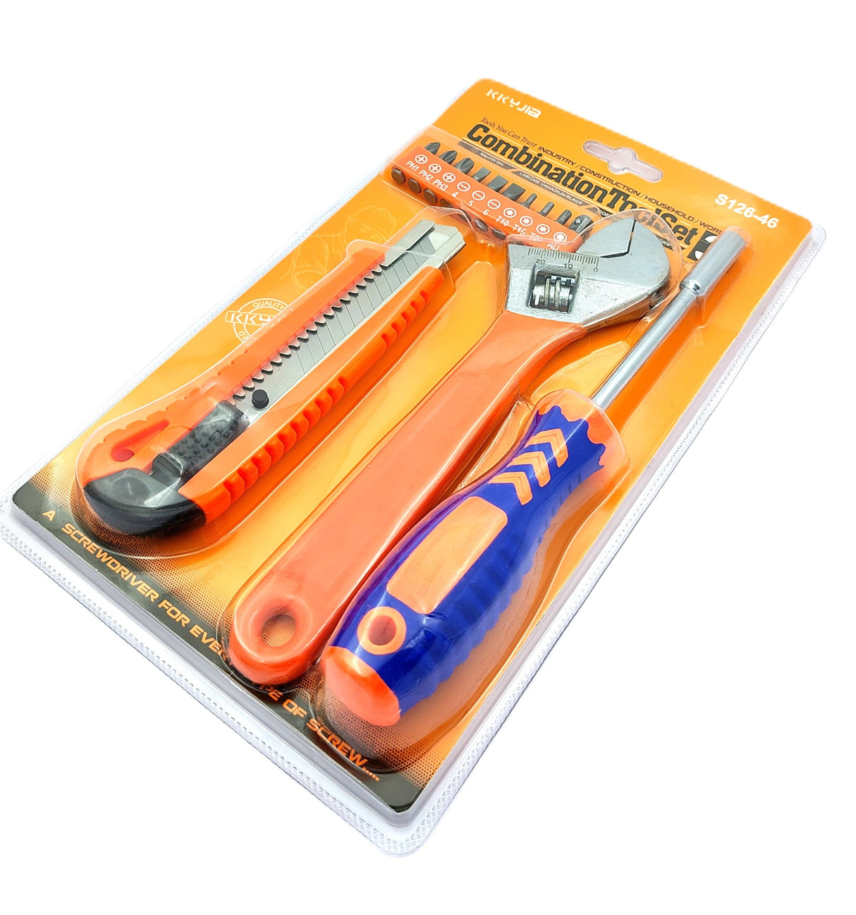 4 Pcs Combo of Retractable Utility Knife , Adjustable Wrench and 10 Pcs Multi-bits, Ratcheting Screwdriver tool set