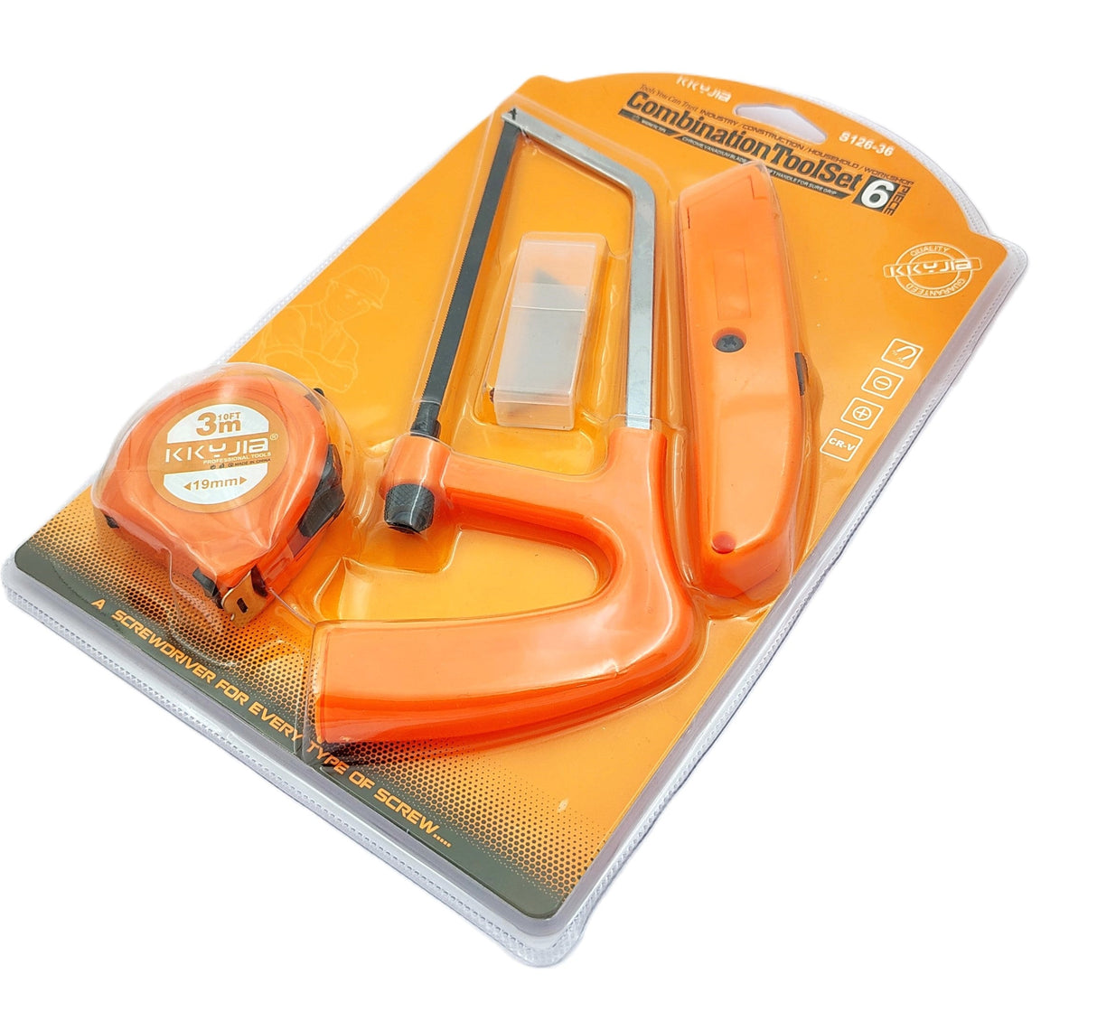 Buyohlic International Hand Tool Set 1 Pc x Mini Hacksaw Hand Saw, 1 x Utility Knife 1 x 3 Mtr Measuring Tap Small Combos