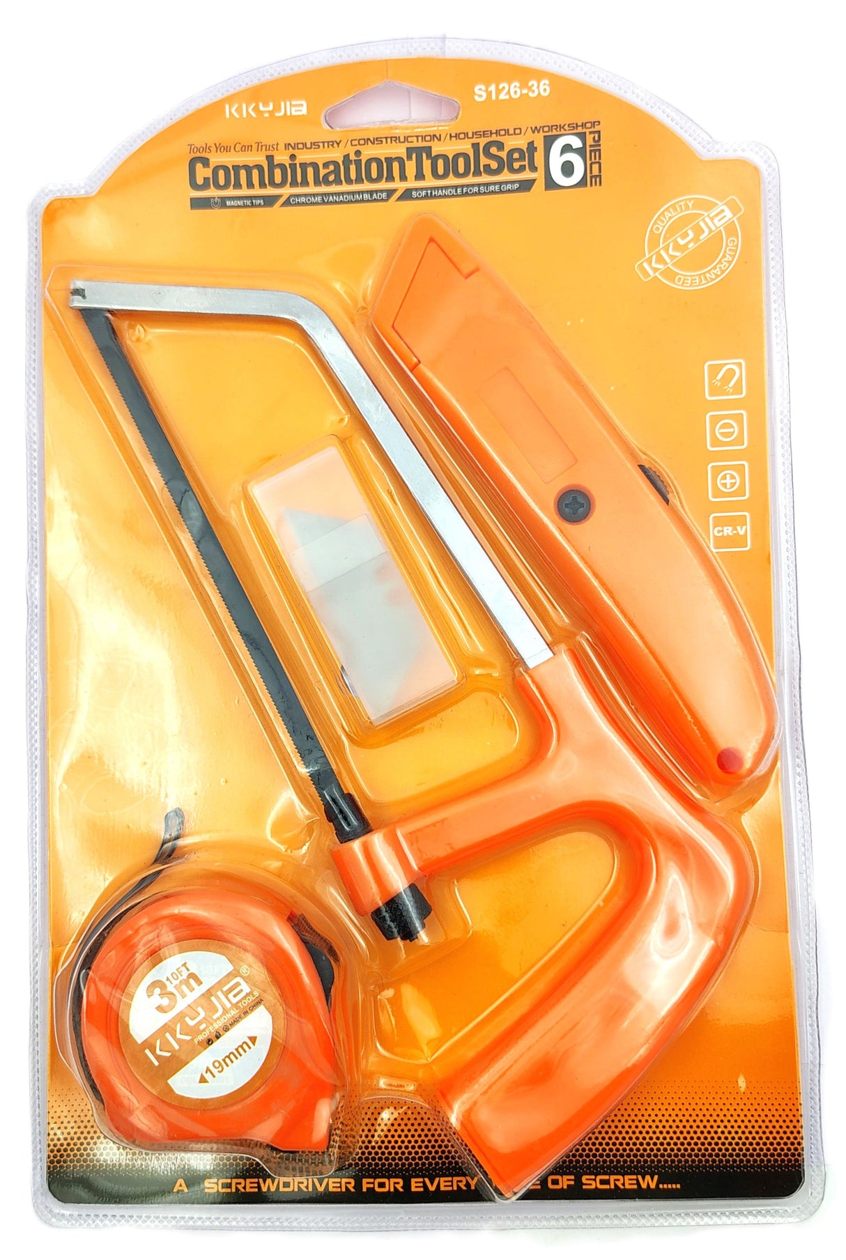 Hand Tool Set 1 Pc x Mini Hacksaw Hand Saw, 1 x Utility Knife 1 x 3 Mtr Measuring Tap Small Combos