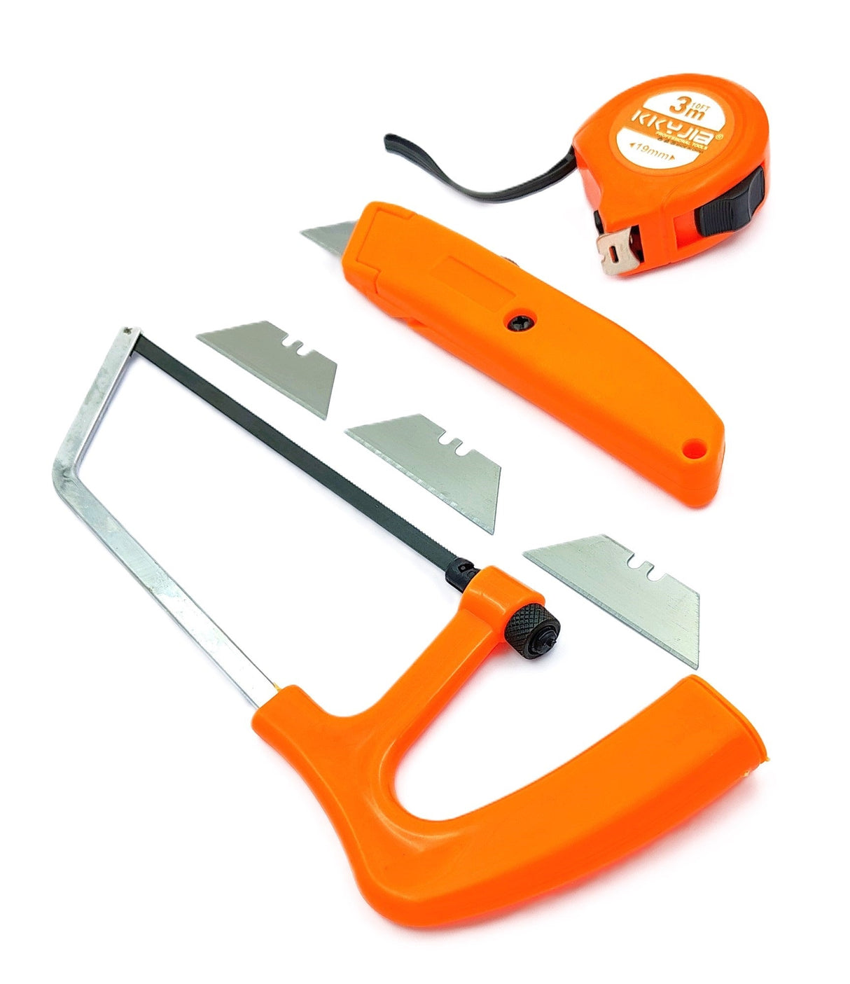 Hand Tool Set 1 Pc x Mini Hacksaw Hand Saw, 1 x Utility Knife 1 x 3 Mtr Measuring Tap Small Combos
