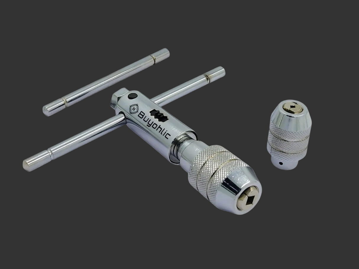 Ratchet Type Tap Wrench with Interchangeable Heads Set Capacities 1/8" to 1/4" & 1/4" to 1/2"